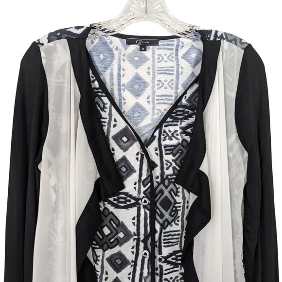 Cativa long sleeve button front abstract white black blouse size Medium - Picture 5 of 11